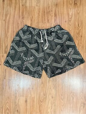 Custom GY Black Monogram Jacquard Knit Woven Tapestry Shorts Size XXL